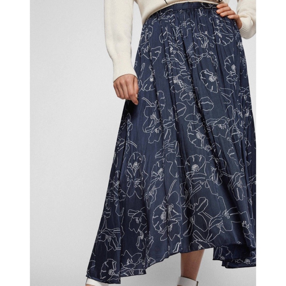 Lela Rose ButterFly Print Cotton Poplin Pleated Midi Skirt